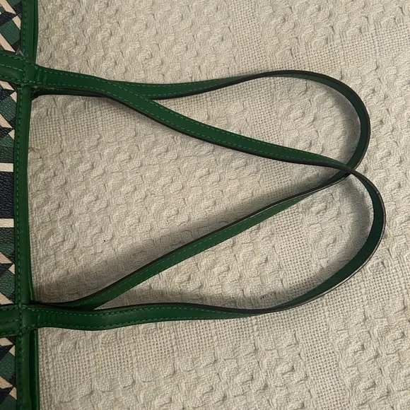 Tory Burch Green Navy Cream Geometric Print Tote - Picture 5 of 7